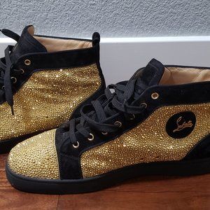 CHRISTIAN LOUBOUTIN Louis Flat Veau Velours Strass